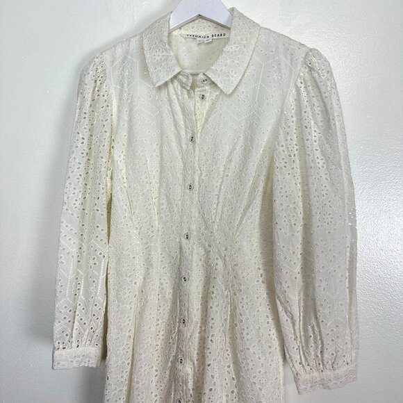 VERONICA BEARD Kylan Eyelet Cotton Shirtdress in White Size 2 - Picture 3 of 12